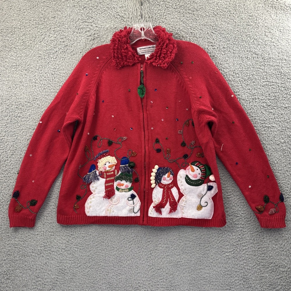 Vintage 2004 Heirloom Collectibles Christmas Cardigan Zip Sweater Women's Large